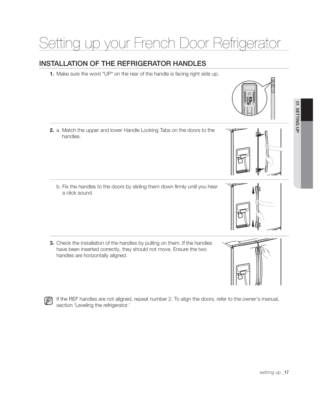 Samsung RF4287HA user manual Installation of the refrigerator handles 