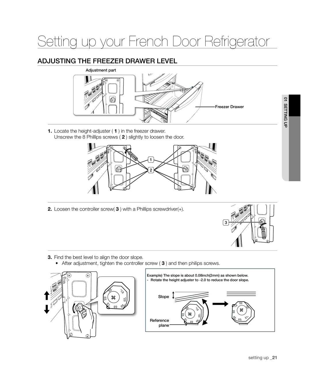 Samsung RF4287HA user manual Adjusting the freezer drawer level 