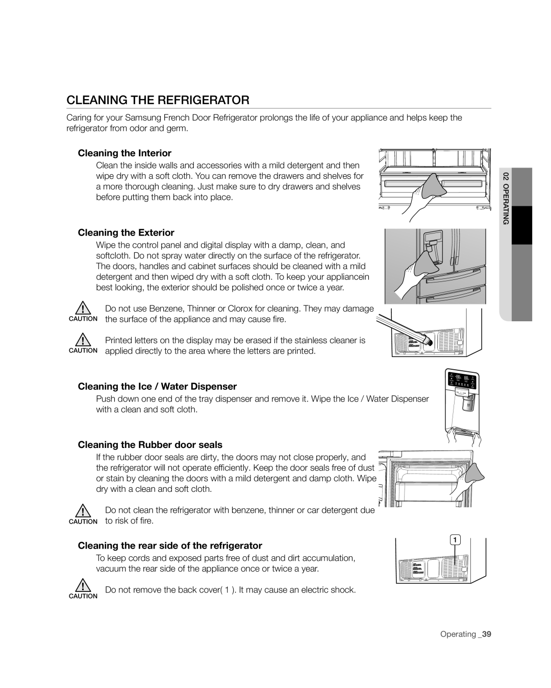 Samsung RF4287HA user manual Cleaning the refrigerator 