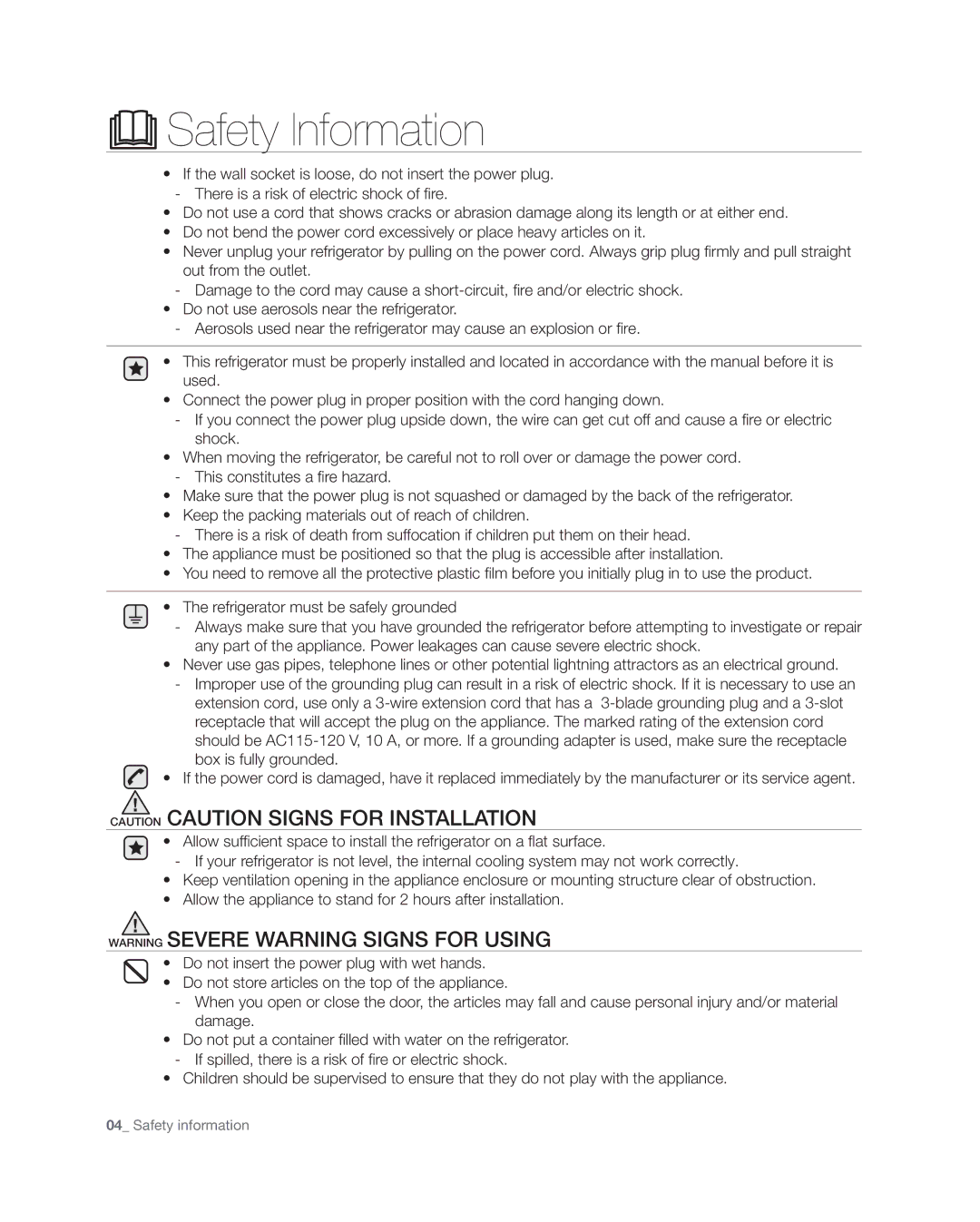 Samsung RF4287HA user manual Safety Information 