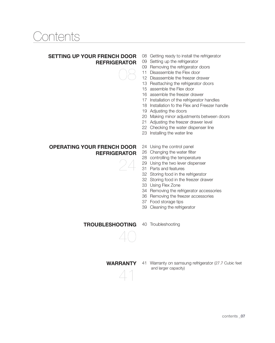 Samsung RF4287HA user manual Contents 