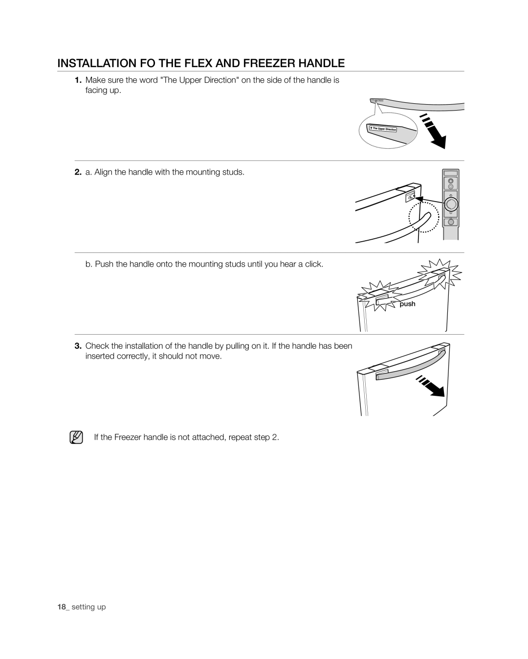 Samsung RF4287HA user manual Installation fo the Flex and Freezer handle 