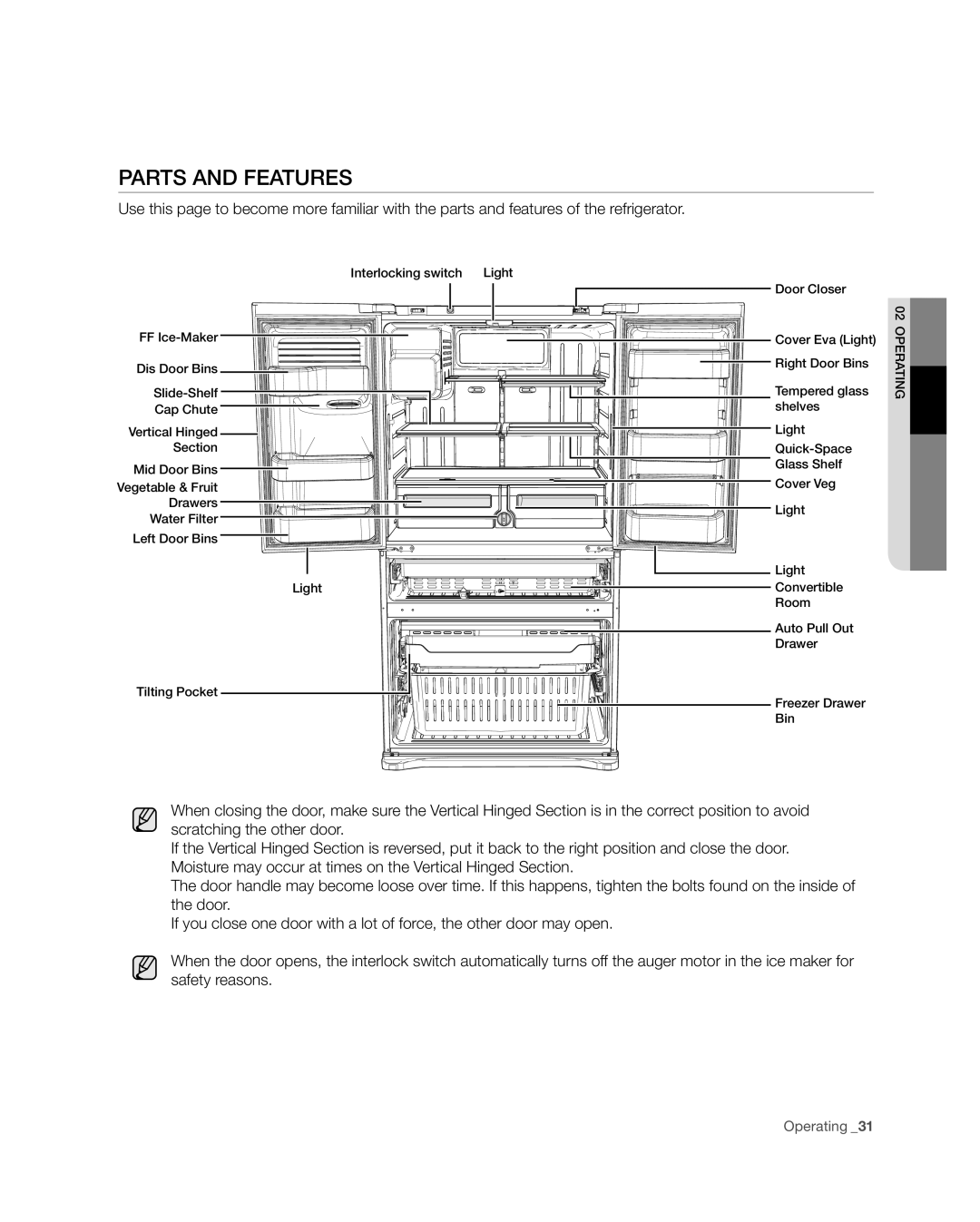 Samsung RF4287HA user manual Parts and features 