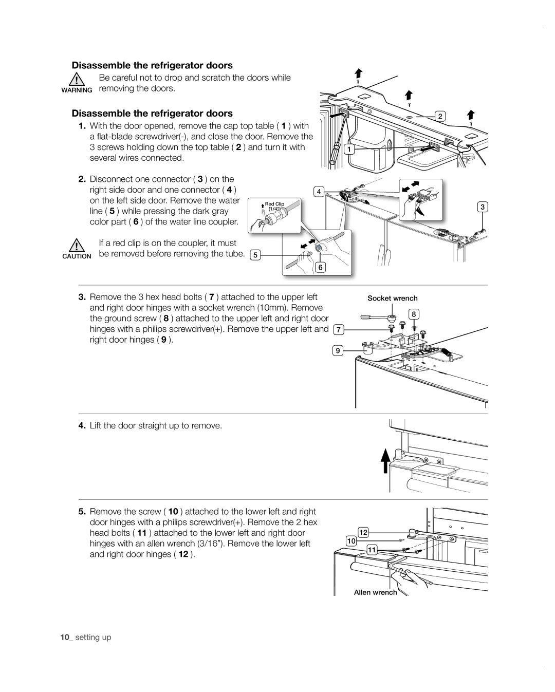 Samsung RF4287HARS user manual Disassemble the refrigerator doors 