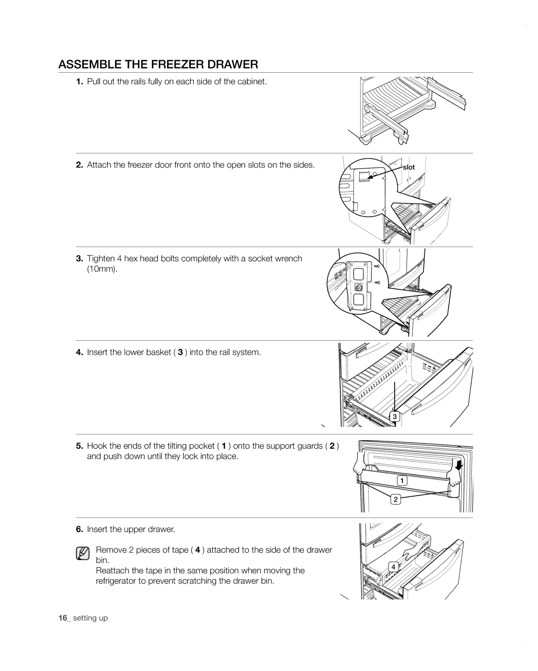 Samsung RF4287HARS user manual Assemble the freezer drawer 