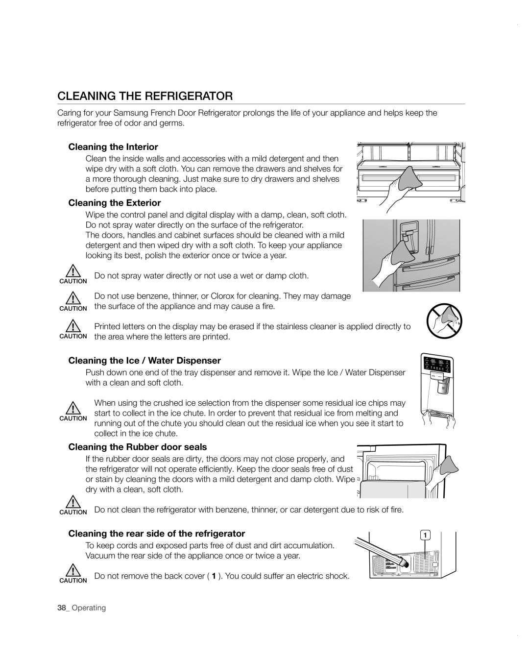 Samsung RF4287HARS user manual Cleaning the refrigerator 