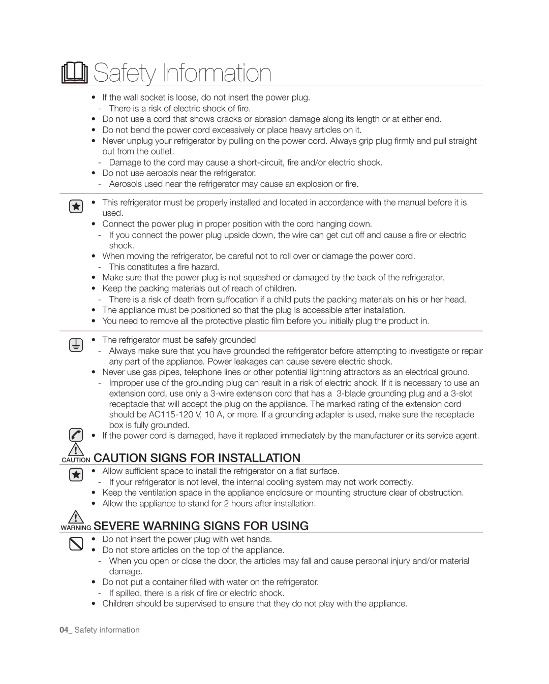 Samsung RF4287HARS user manual Safety Information 