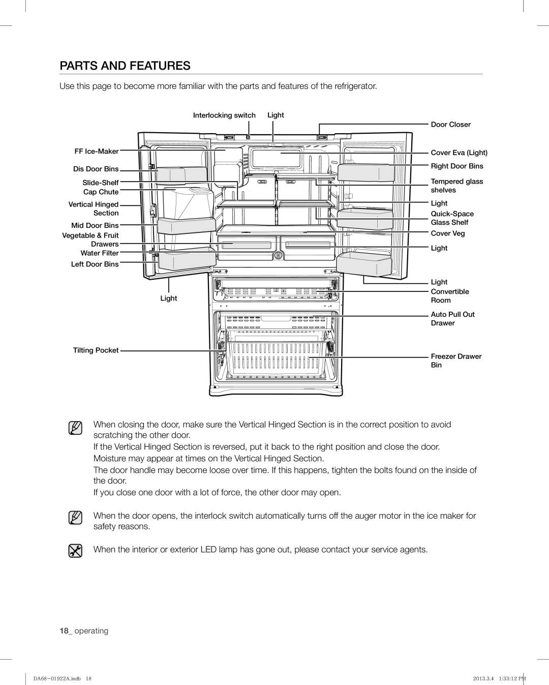 Samsung RF4287HAWP, RF4287HABP user manual Parts and Features 