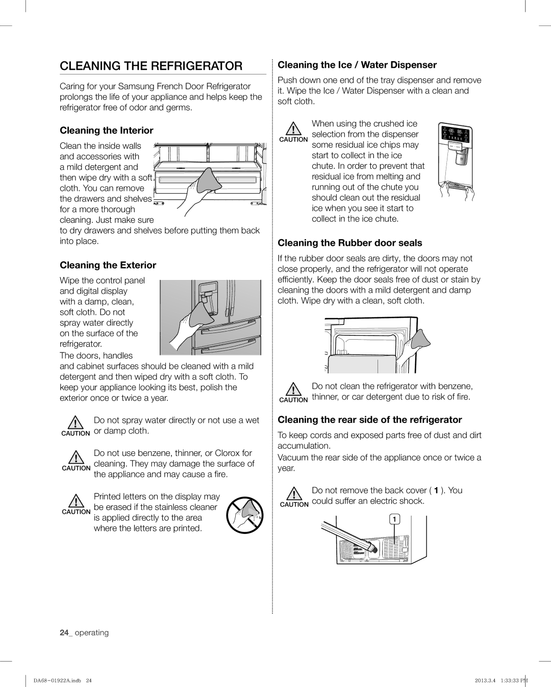 Samsung RF4287HAWP, RF4287HABP user manual Cleaning the Refrigerator 