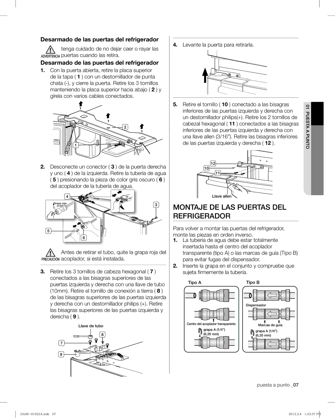 Samsung RF4287HABP Montaje DE LAS Puertas DEL Refrigerador, Desarmado de las puertas del refrigerador, Tipo a Tipo B 