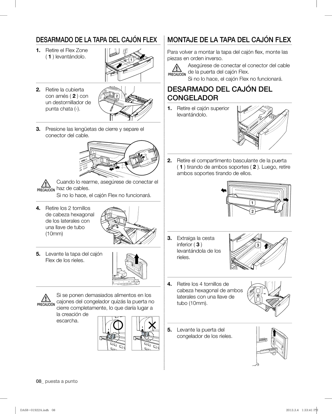 Samsung RF4287HAWP, RF4287HABP user manual Desarmado DEL Cajón DEL Congelador, Laterales con una llave de, Tubo 10mm 