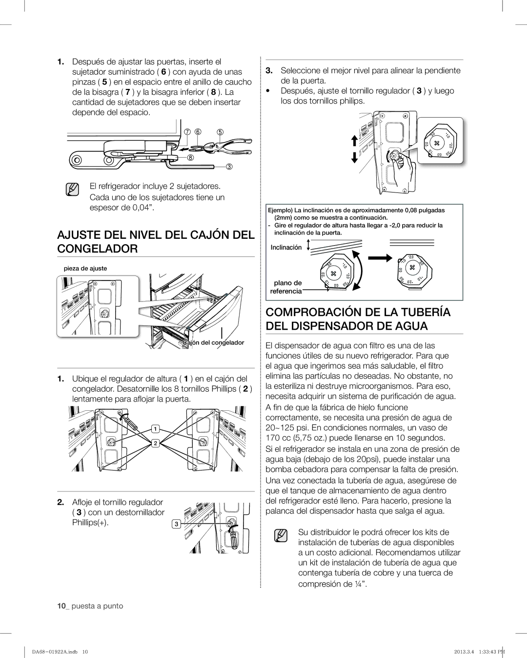 Samsung RF4287HAWP Ajuste DEL Nivel DEL Cajón DEL Congelador, Comprobación DE LA Tubería DEL Dispensador DE Agua 