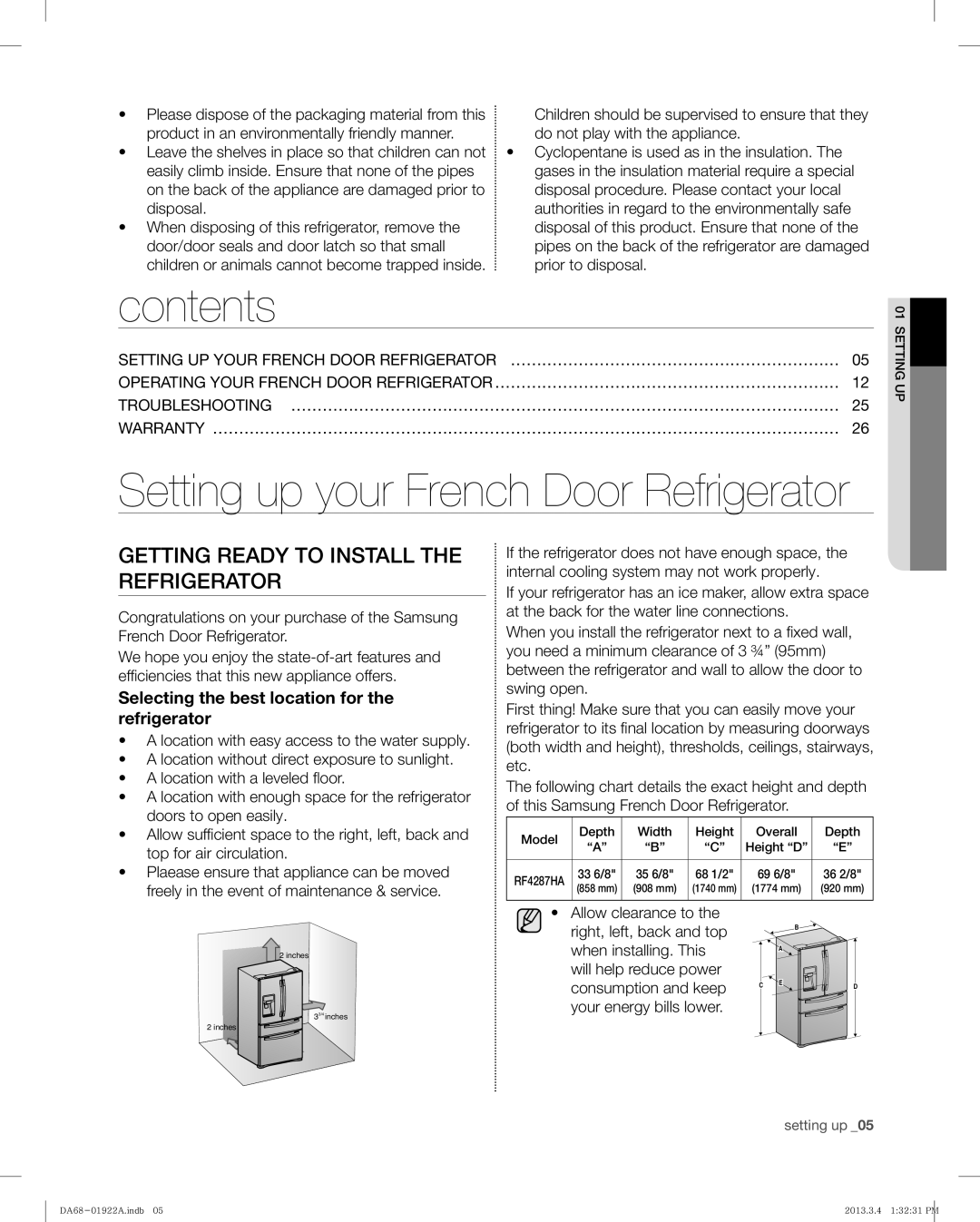 Samsung RF4287HABP, RF4287HAWP user manual Contents 