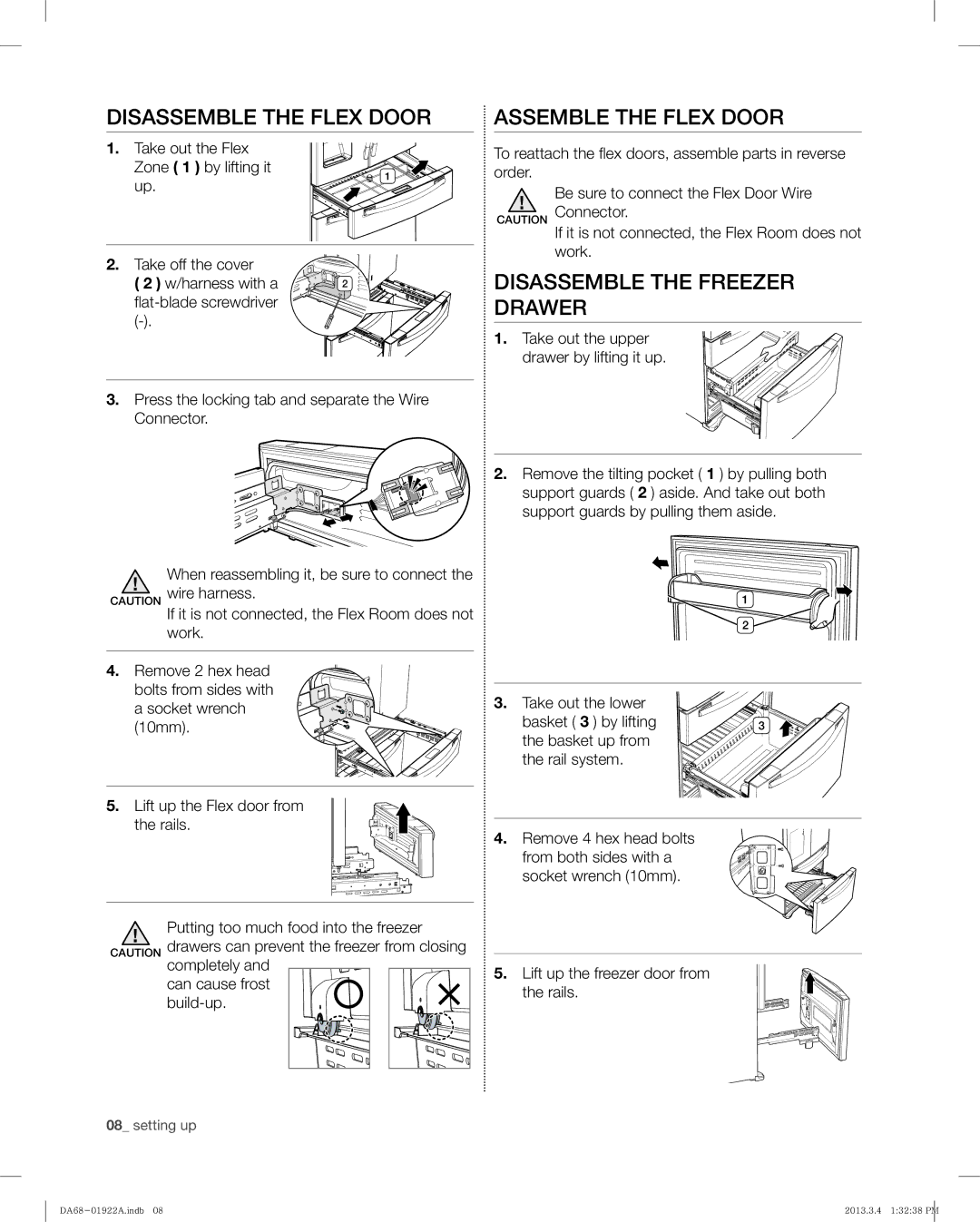 Samsung RF4287HAWP, RF4287HABP user manual Disassemble the Flex Door, Assemble the Flex Door, Disassemble the Freezer Drawer 