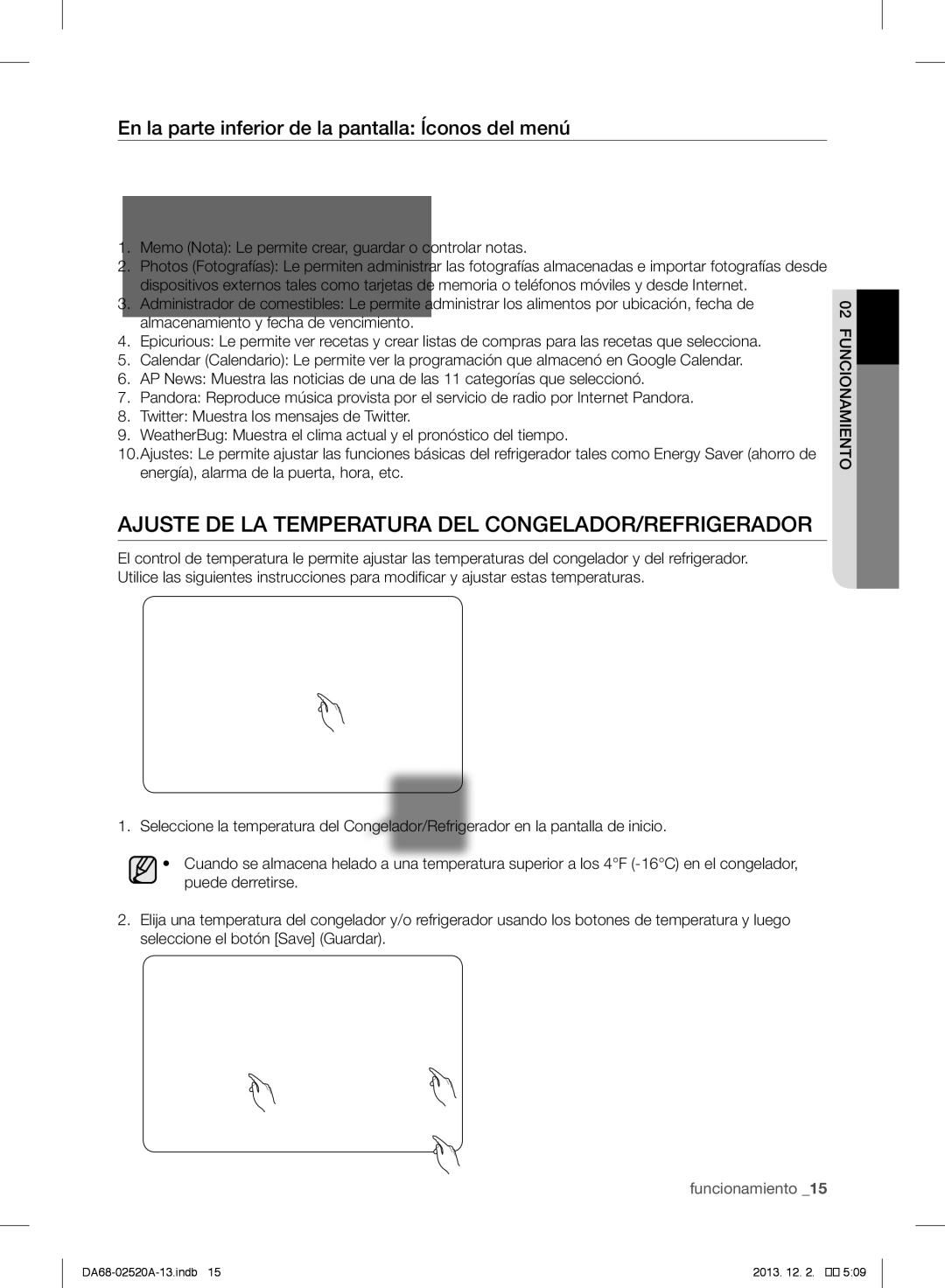 Samsung RF4289HAR user manual Memo Nota Le permite crear, guardar o controlar notas 