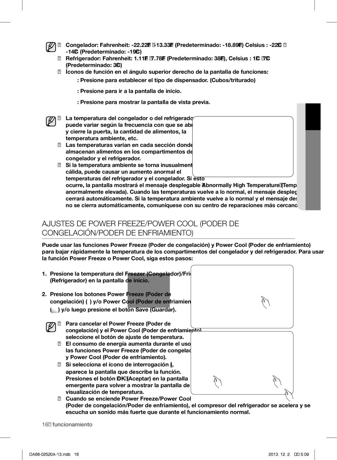 Samsung RF4289HAR user manual Presione los botones Power Freeze Poder de 