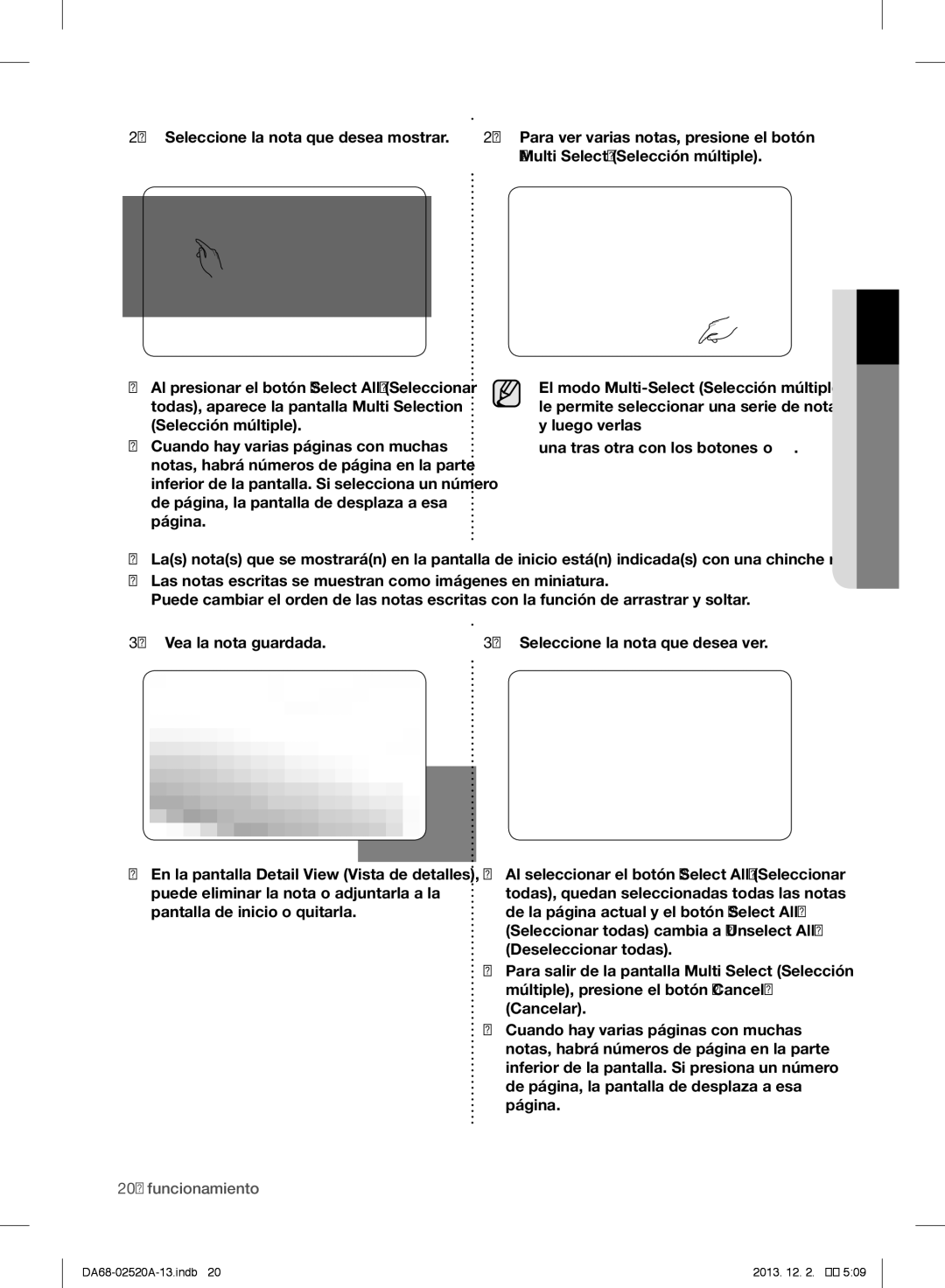 Samsung RF4289HAR user manual Seleccione la nota que desea mostrar, Vea la nota guardada Seleccione la nota que desea ver 