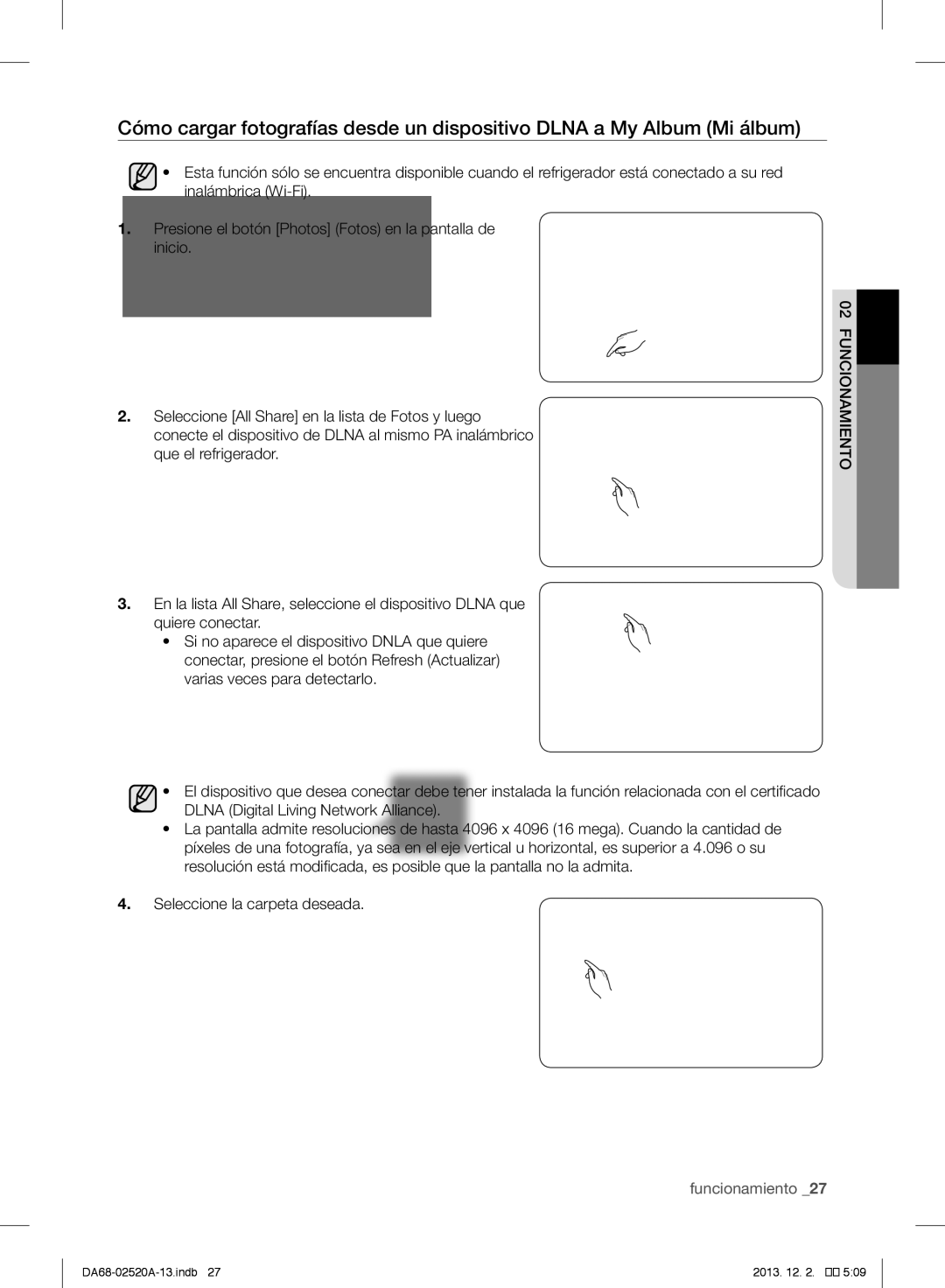 Samsung RF4289HAR user manual Funcionamiento 