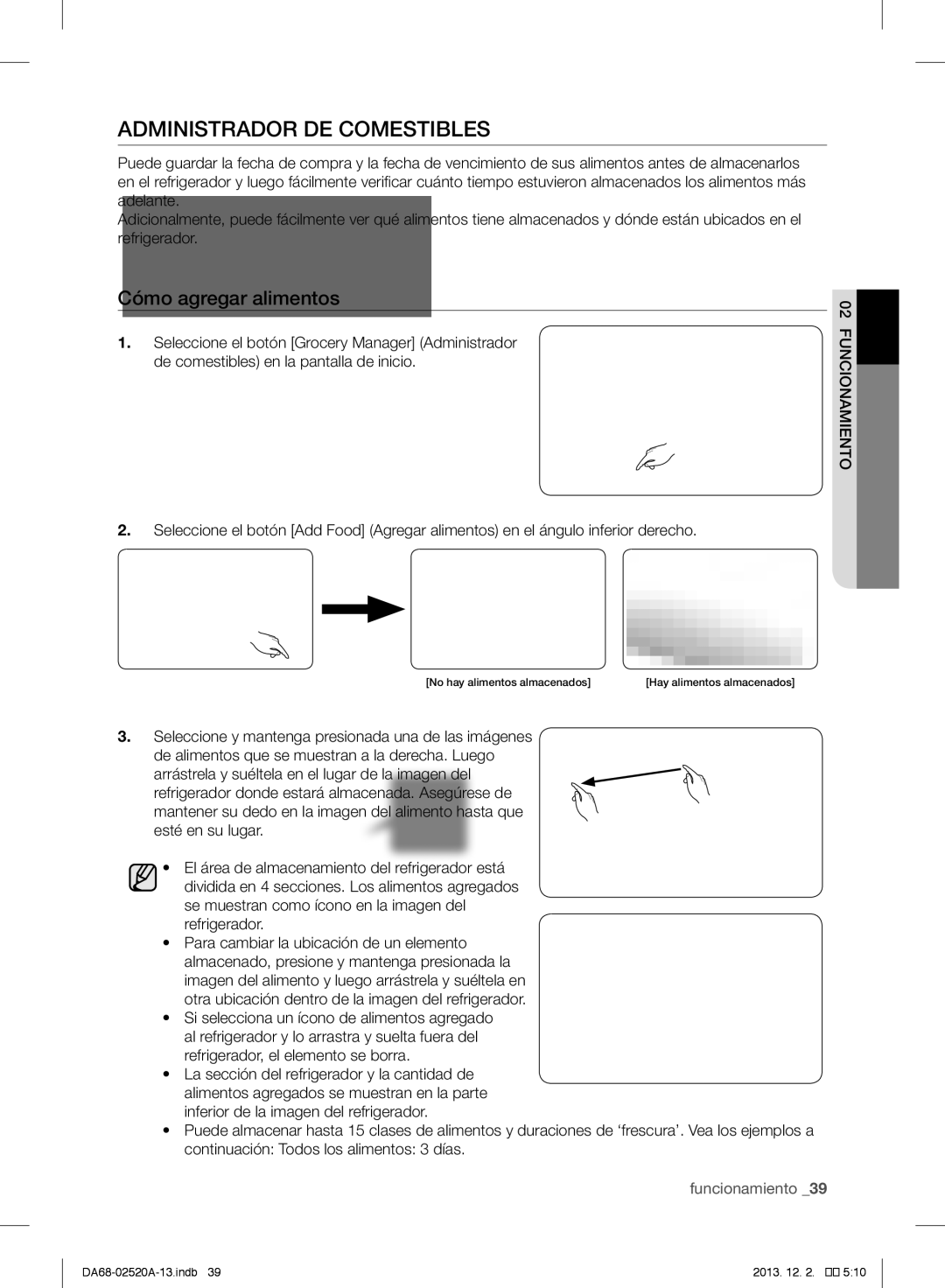 Samsung RF4289HAR user manual Administrador DE Comestibles, Cómo agregar alimentos 