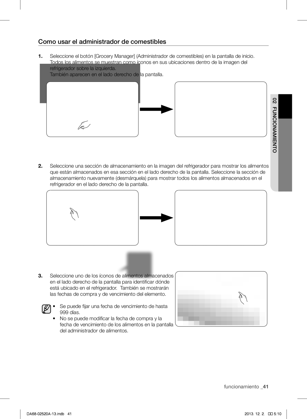 Samsung RF4289HAR user manual Como usar el administrador de comestibles 