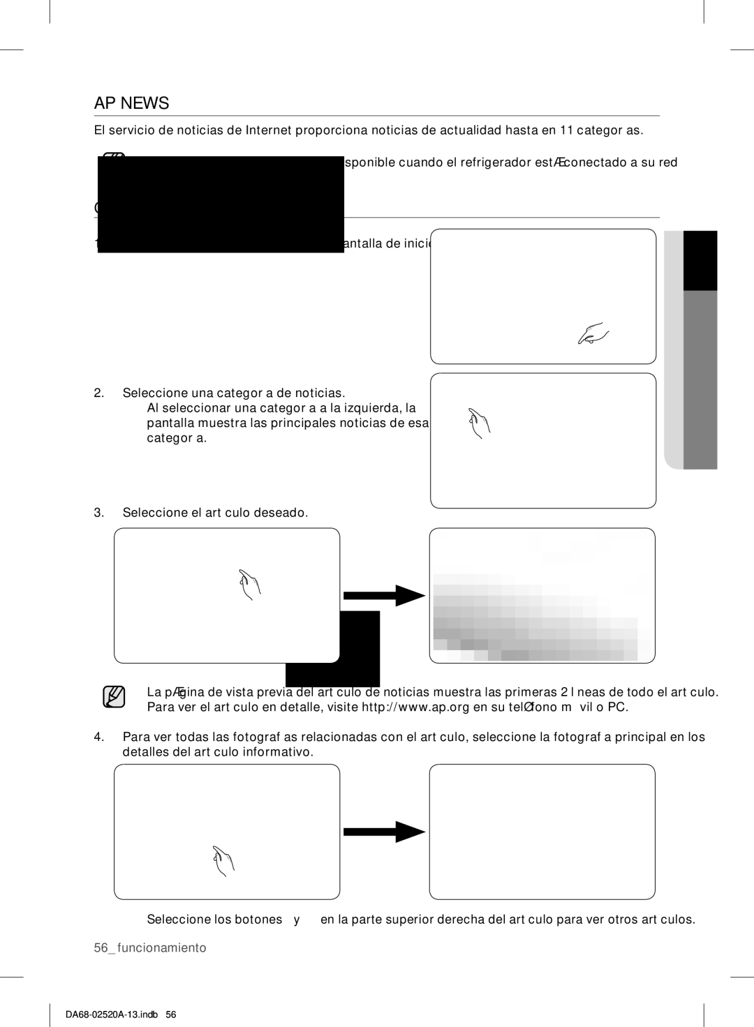 Samsung RF4289HAR user manual AP News, Cómo ver las noticias de Internet 