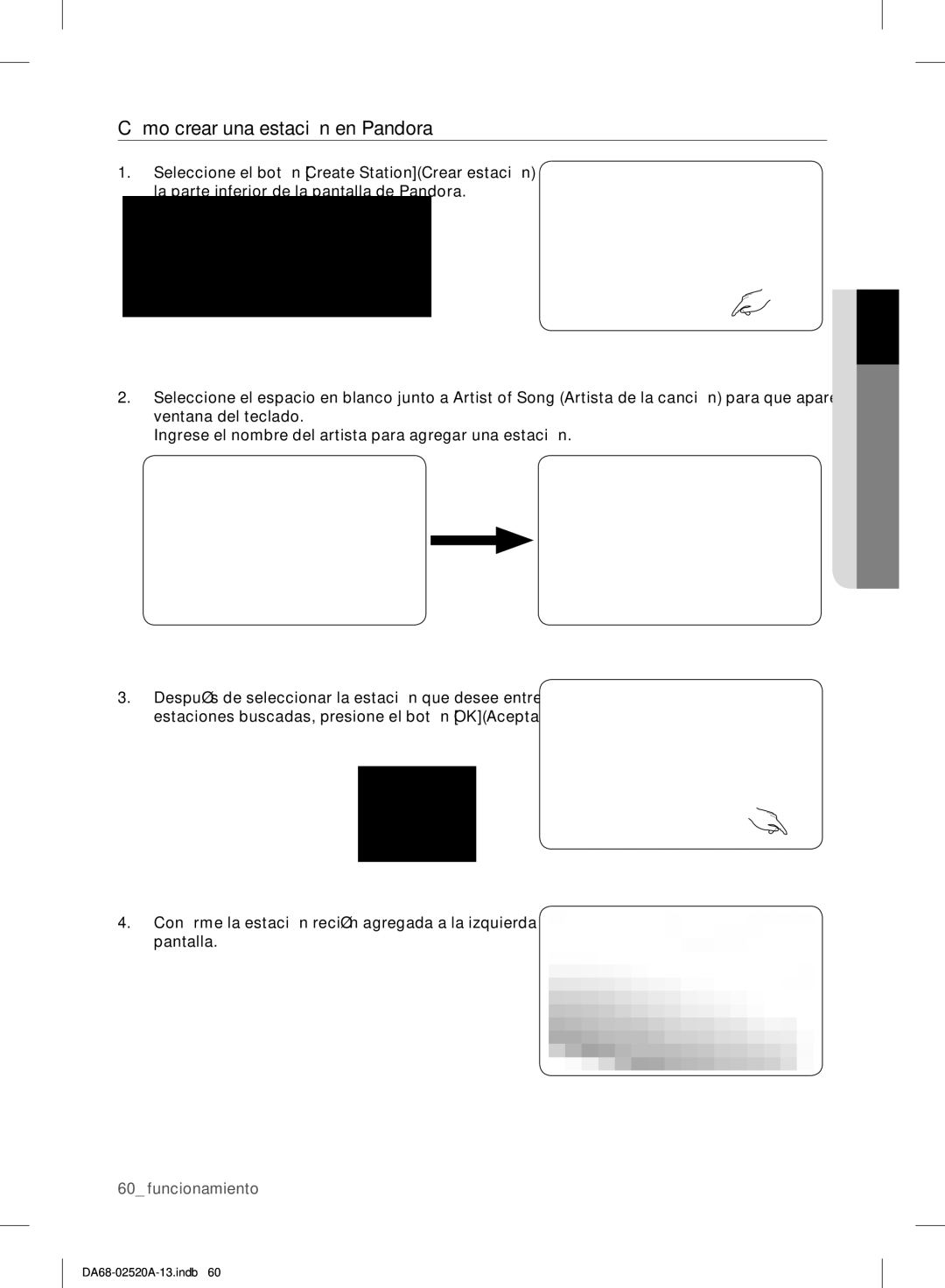 Samsung RF4289HAR user manual Cómo crear una estación en Pandora 