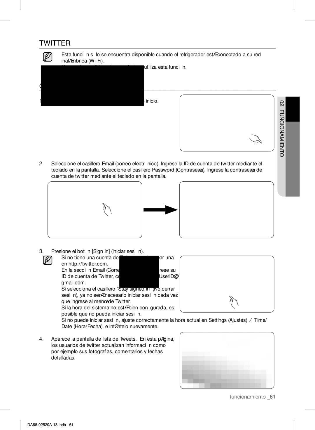 Samsung RF4289HAR user manual Twitter, Cómo mostrar el twitter 