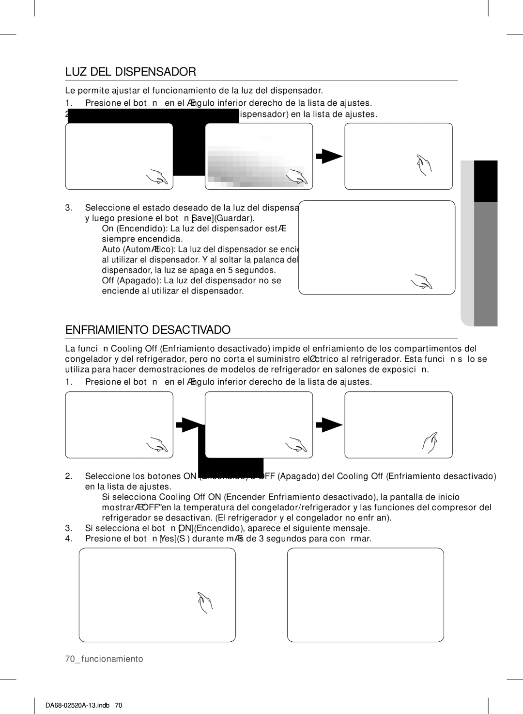 Samsung RF4289HAR user manual LUZ DEL Dispensador, Enfriamiento Desactivado 