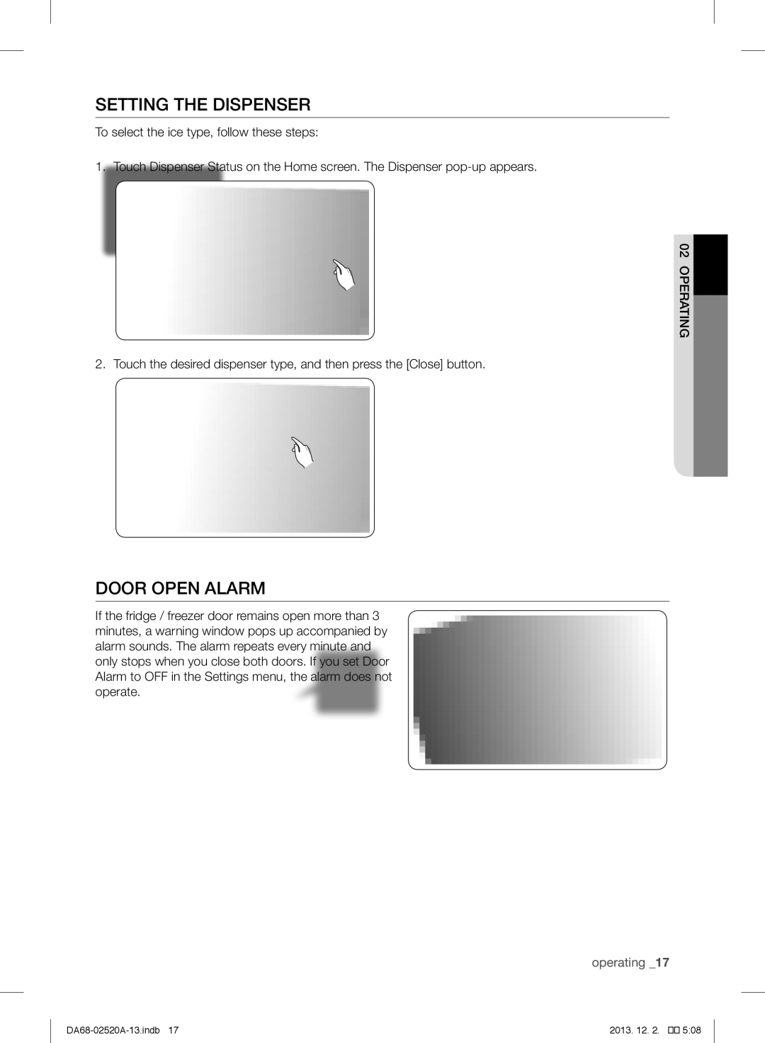 Samsung RF4289HAR user manual Setting the Dispenser, Door Open Alarm 