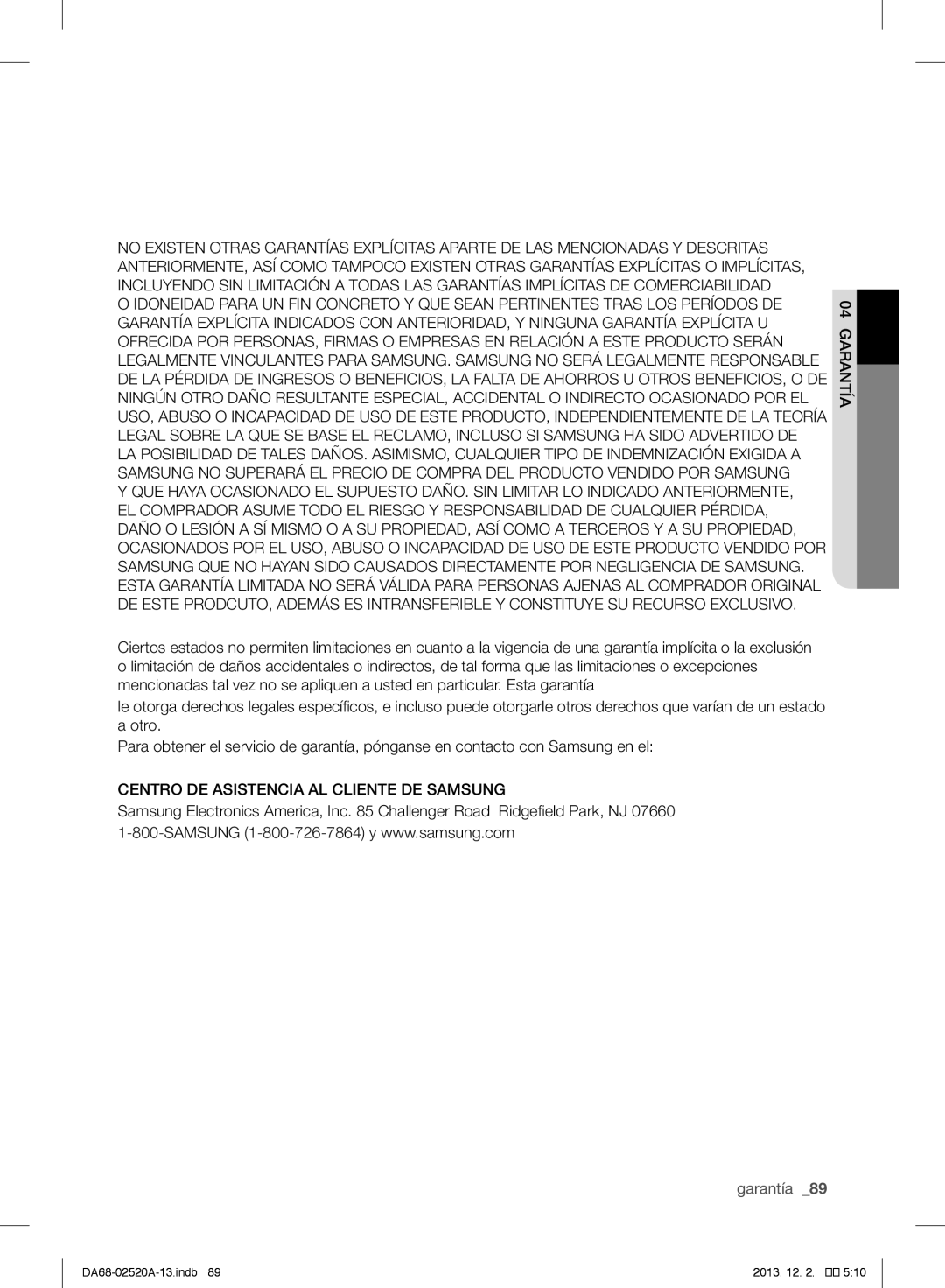 Samsung RF4289HAR user manual 04garantía 