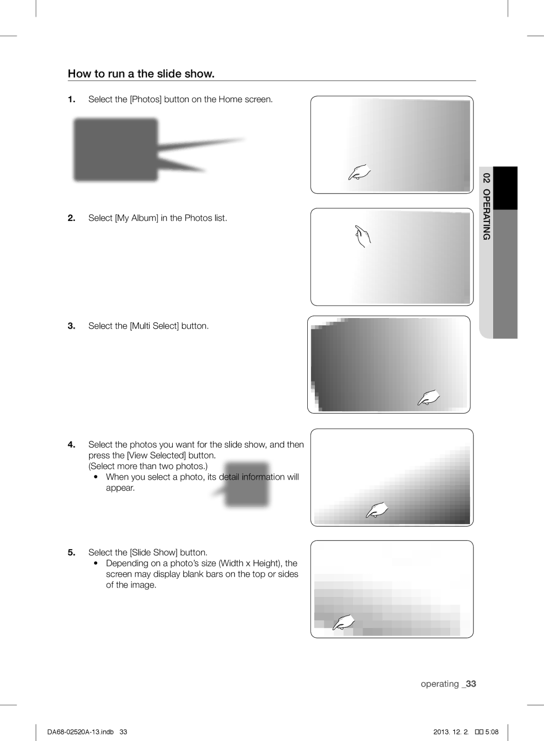 Samsung RF4289HAR user manual How to run a the slide show 