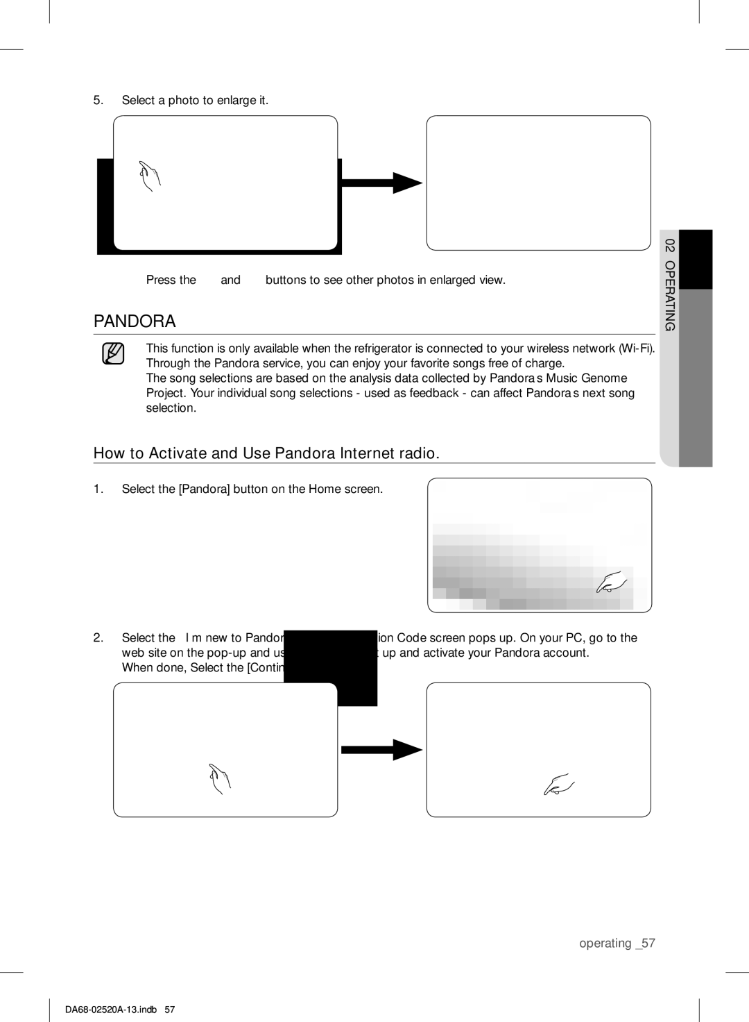 Samsung RF4289HAR user manual How to Activate and Use Pandora Internet radio 