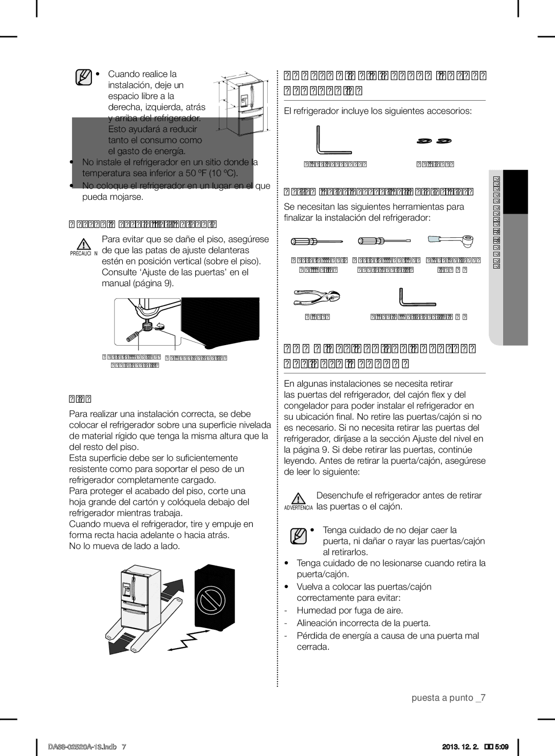 Samsung RF4289HAR user manual Accesorios Y Herramientas Necesarias, Cómo Retirar LAS Puertas DEL Refrigerador 