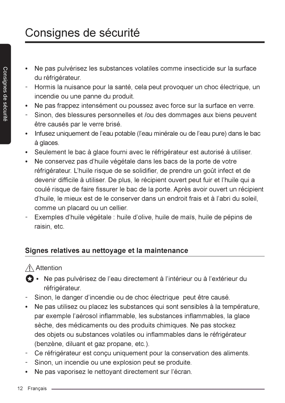 Samsung RF50K5920S8/EF manual Signes relatives au nettoyage et la maintenance 