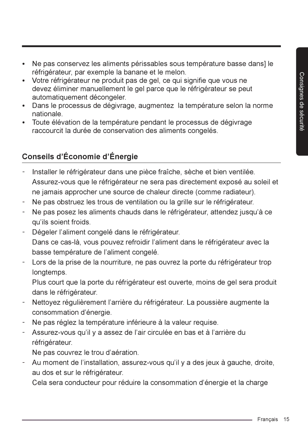 Samsung RF50K5920S8/EF manual Conseils d’Économie d’Énergie 