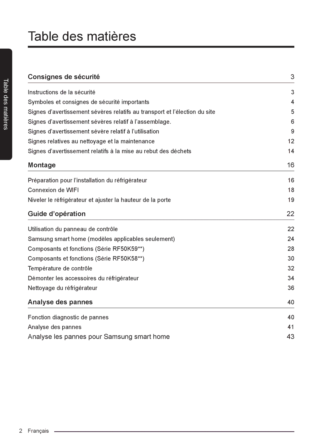 Samsung RF50K5920S8/EF manual Table des matières 