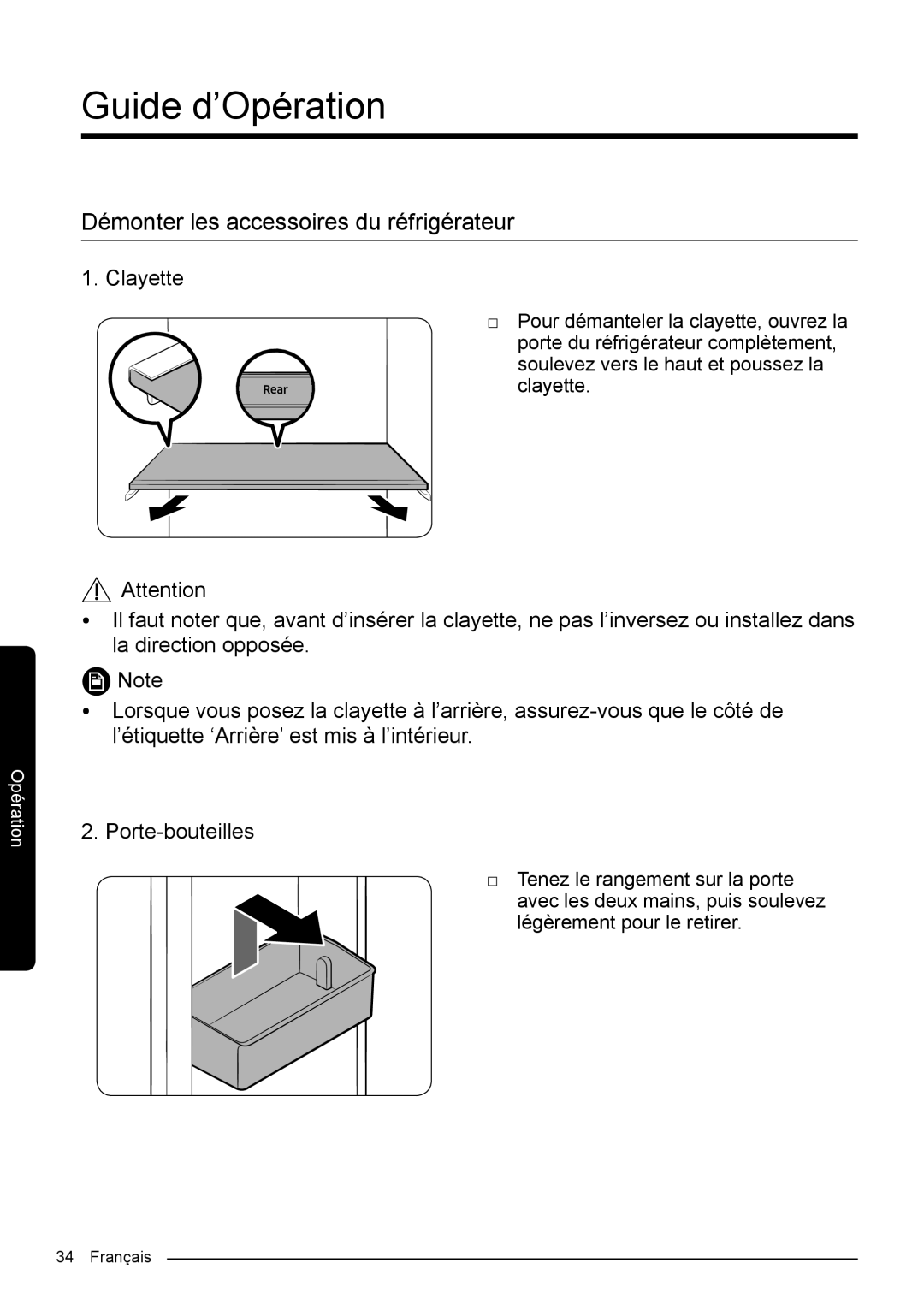 Samsung RF50K5920S8/EF manual Démonter les accessoires du réfrigérateur, Clayette 