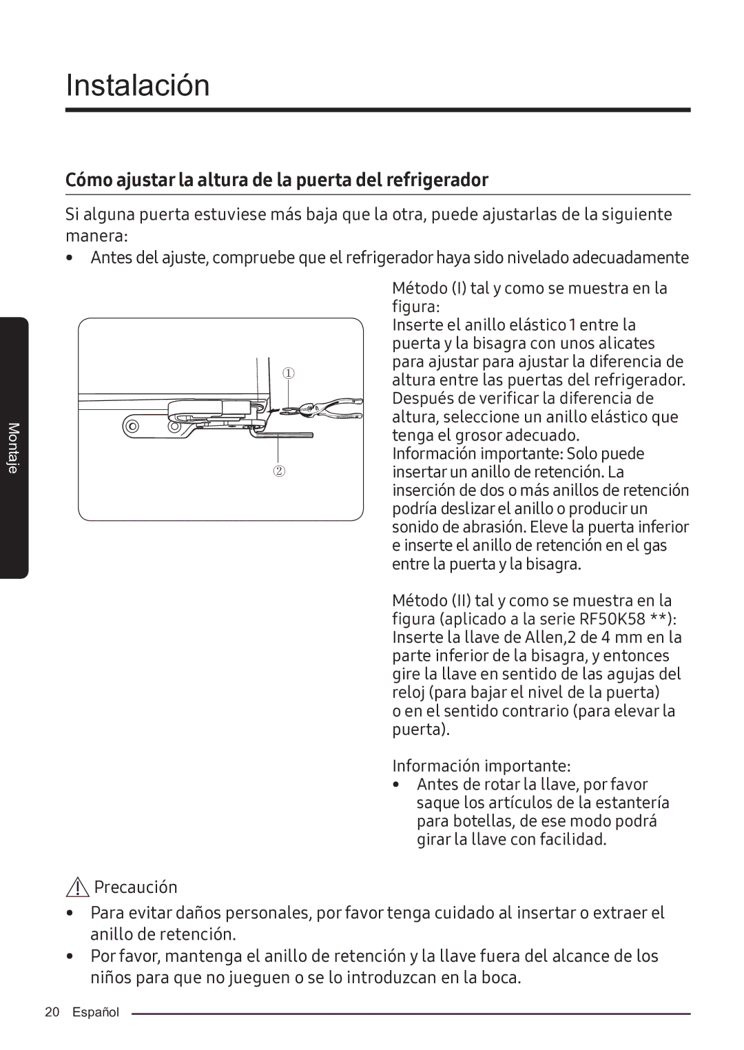 Samsung RF50K5920S8/ES manual Cómo ajustar la altura de la puerta del refrigerador 