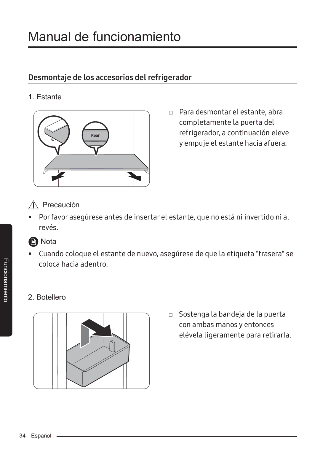 Samsung RF50K5920S8/ES manual Manual de funcionamiento, Desmontaje de los accesorios del refrigerador 