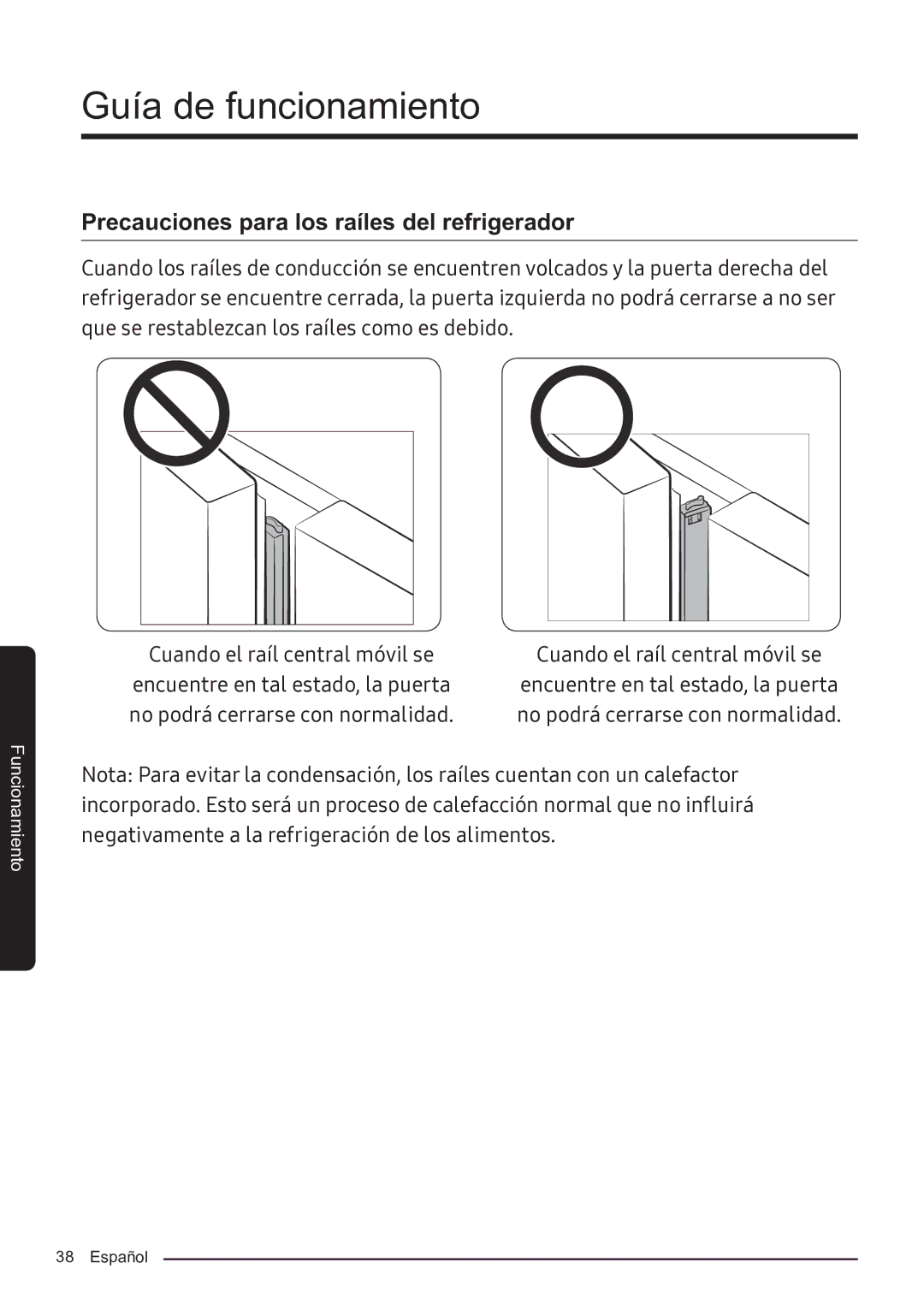 Samsung RF50K5920S8/ES manual Precauciones para los raíles del refrigerador 