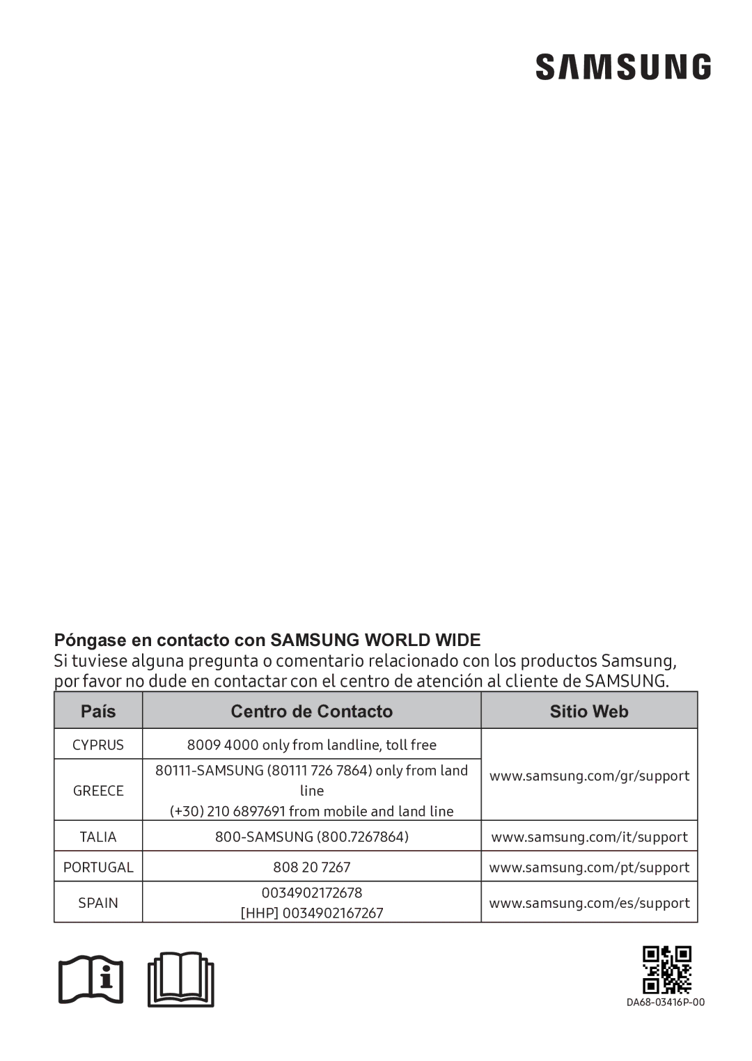 Samsung RF50K5920S8/ES manual Póngase en contacto con Samsung World Wide 