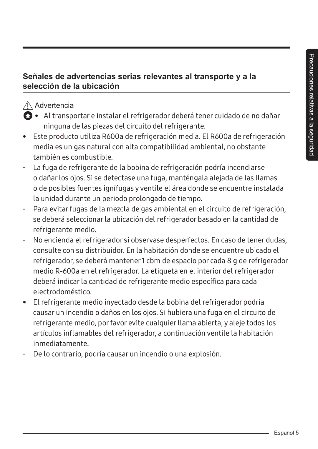 Samsung RF50K5920S8/ES manual Precauciones relativas a la seguridad 