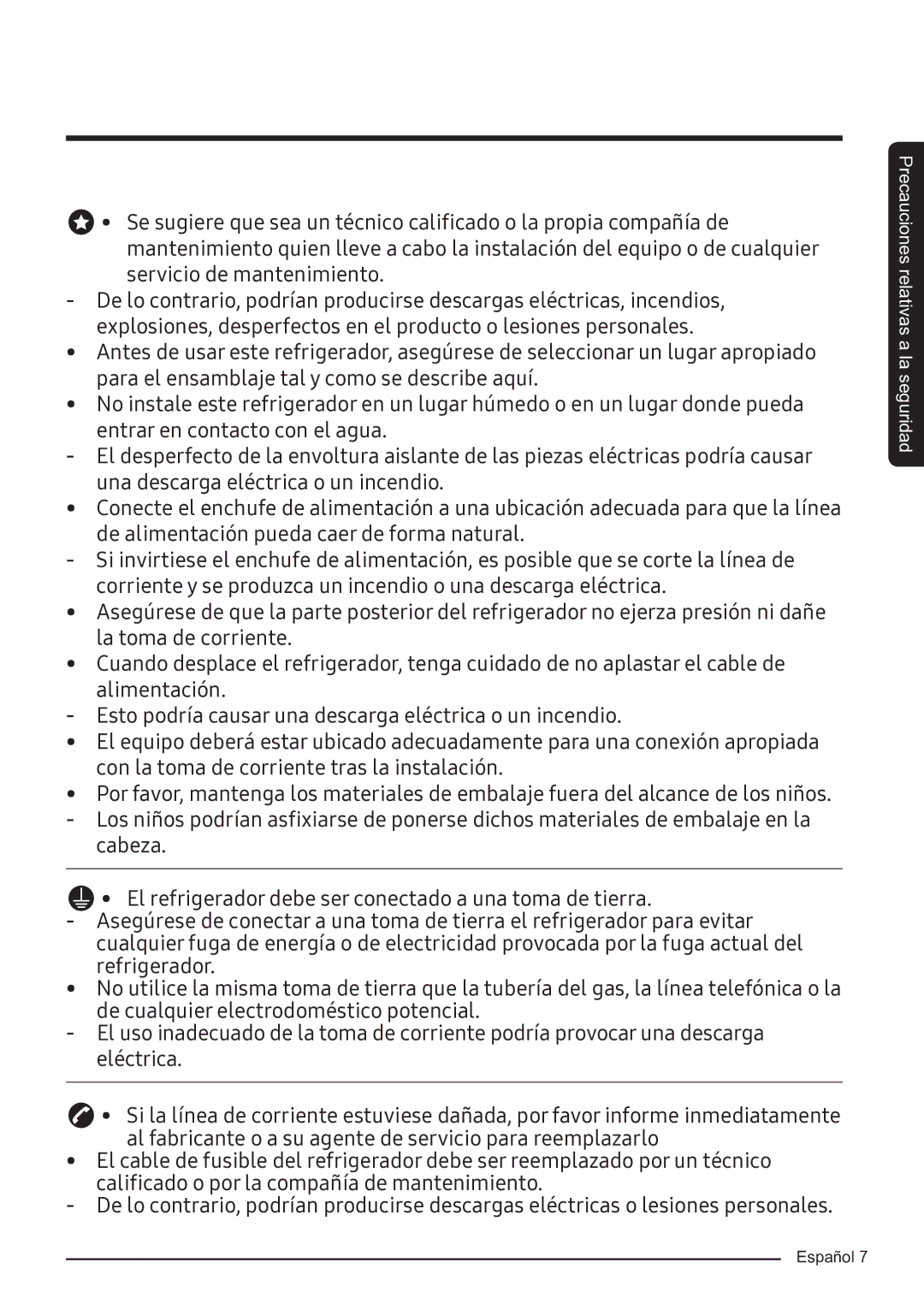 Samsung RF50K5920S8/ES manual Precauciones relativas a la seguridad 