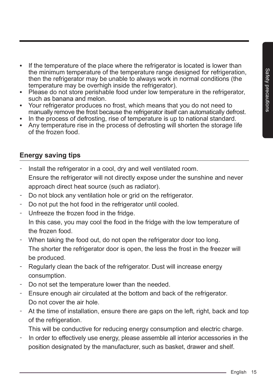 Samsung RF50K5920S8/ES manual Energy saving tips 