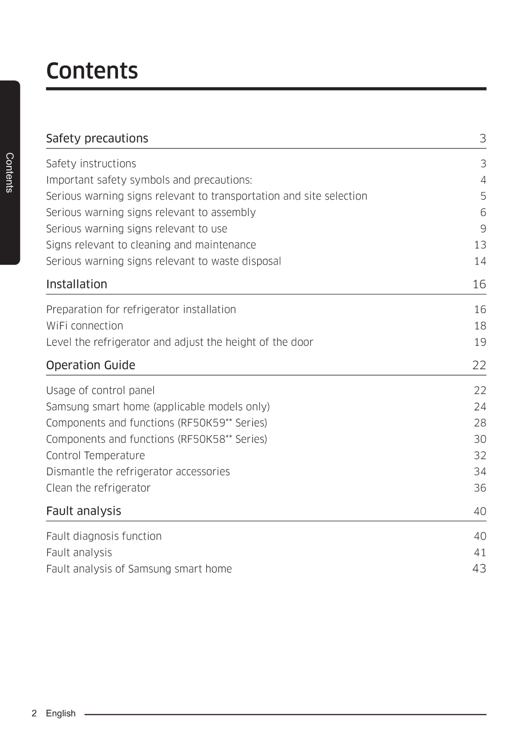 Samsung RF50K5920S8/ES manual Contents 