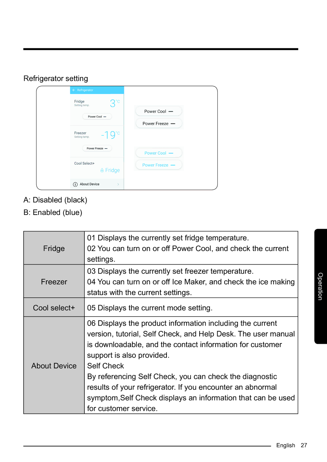 Samsung RF50K5920S8/ES manual You can turn on or off Power Cool, and check the current 