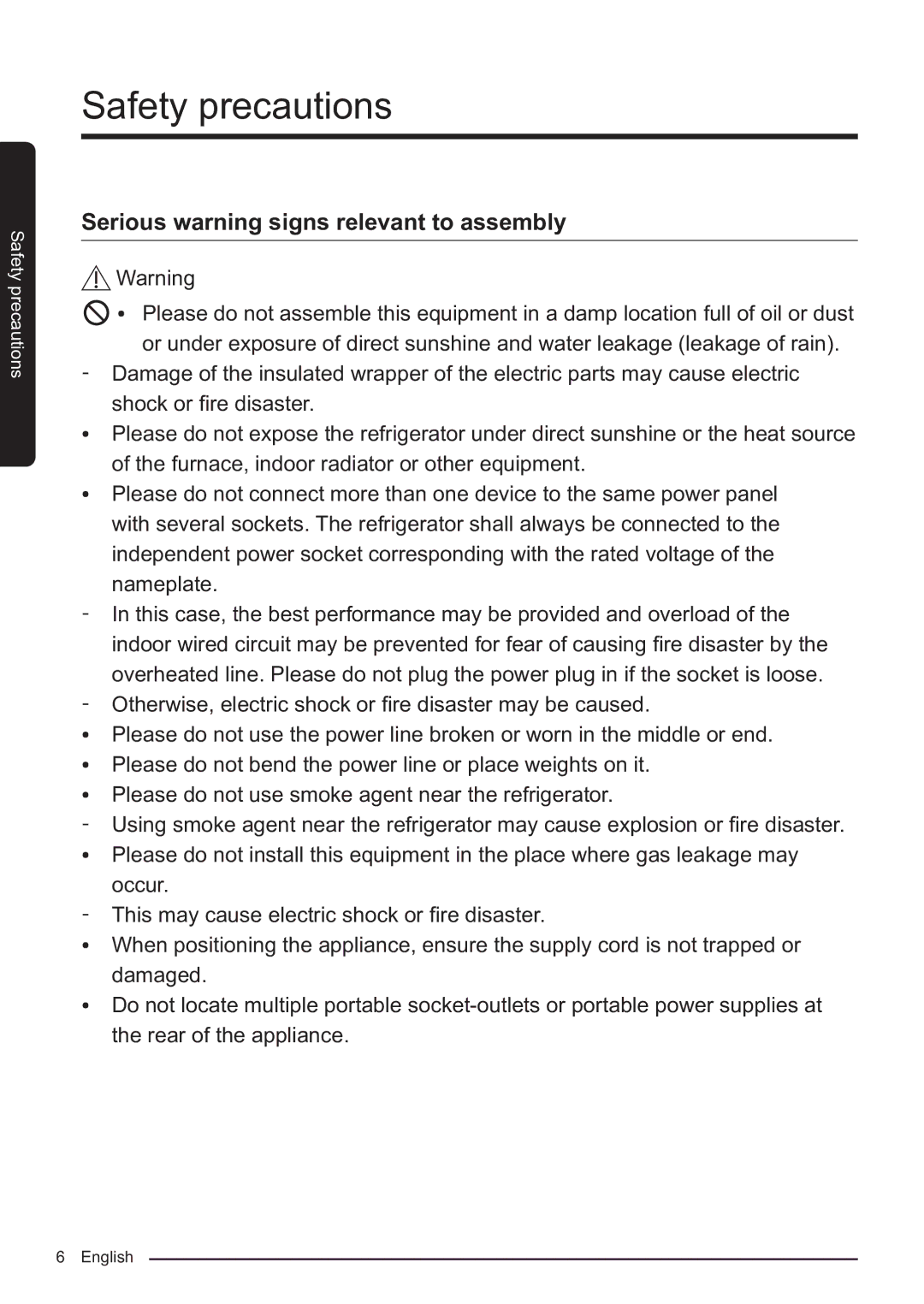 Samsung RF50K5920S8/ES manual Serious warning signs relevant to assembly 