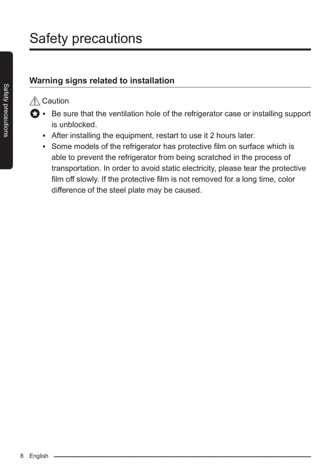 Samsung RF50K5920S8/ES manual Safety precautions 