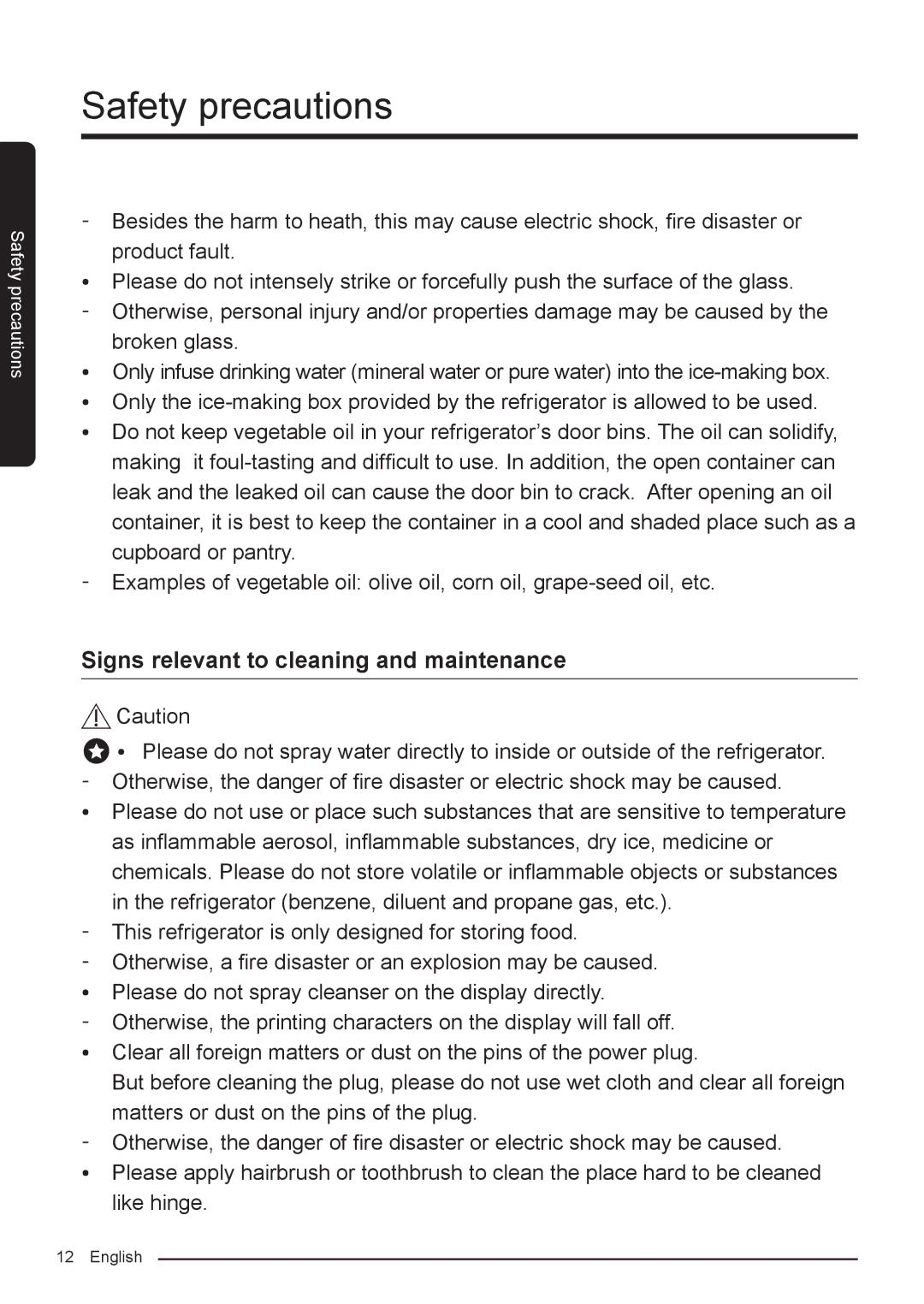 Samsung RF50K5920S8/ML, RF50K5920FG/ML manual Signs relevant to cleaning and maintenance 