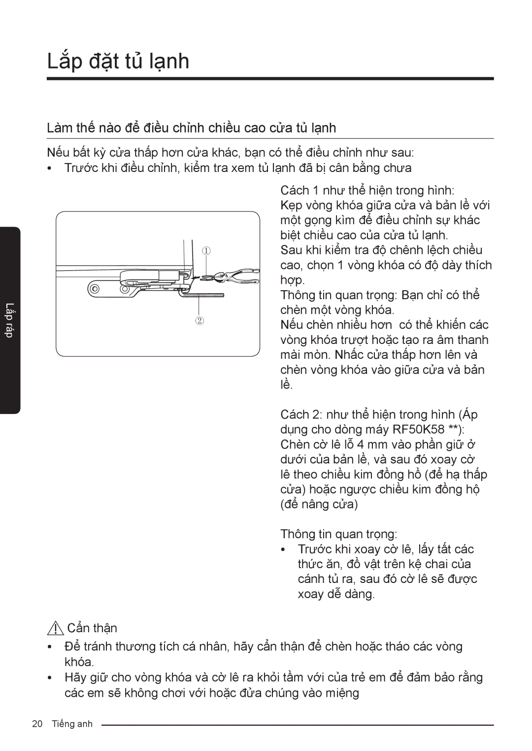 Samsung RF50K5961DP/SV, RF50K5821FG/SV manual Làm thế nào để điều chỉnh chiều cao cửa tủ lạnh 